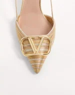 Valentino Vlogo Signature Metallic Slingback Pumps With Cornely Embroidery 80Mm - Image 3